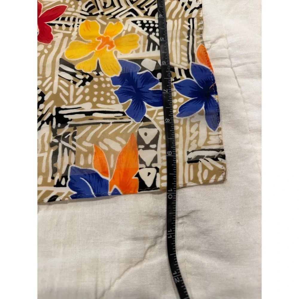Vintage Tropical Floral Hibiscus Geometric Print‎ Scarf Blue Orange Tan